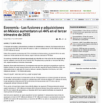 Econom�a.- Las fusiones y adquisiciones en M�xico aumentaron un 44% en el tercer trimestre de 2025